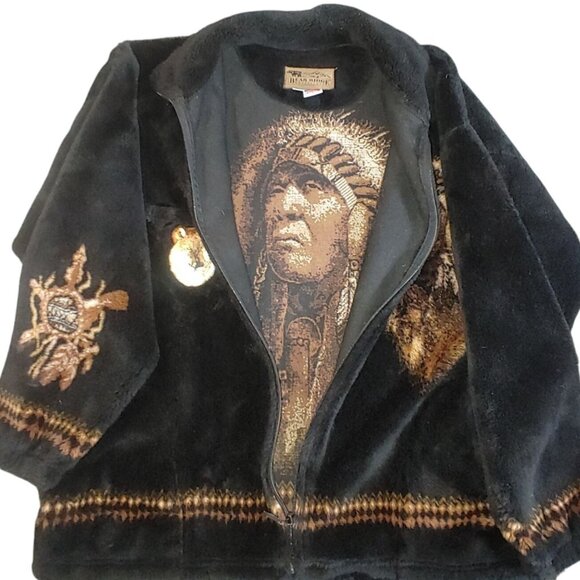 Bear Ridge Outfitters XL Fleece Jacket Vintage Native American Chief Wolf Patch - Picture 10 of 10